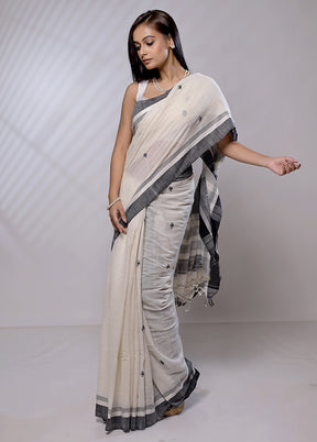 Cream Khaddi Banarasi Silk Saree With Blouse Piece