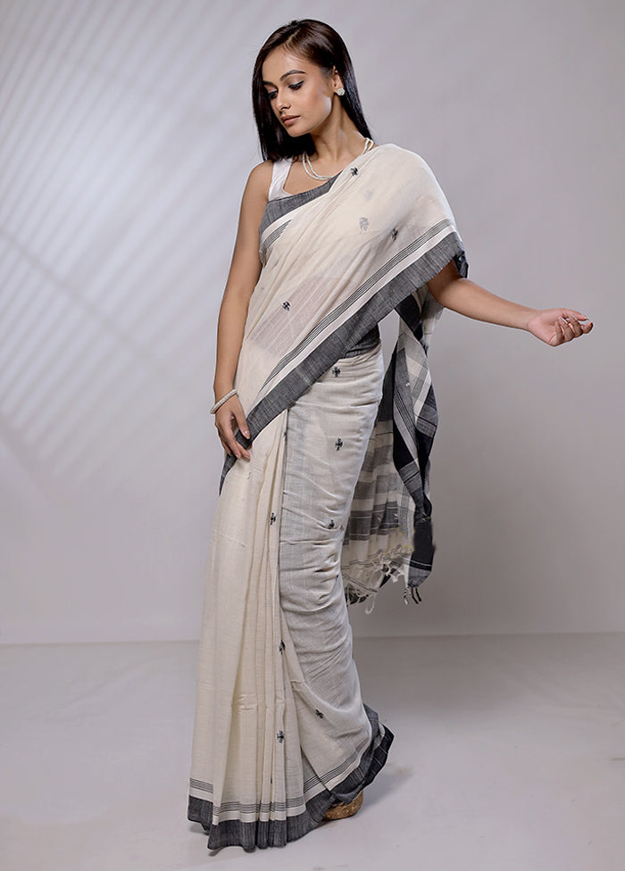 Cream Khaddi Banarasi Silk Saree With Blouse Piece