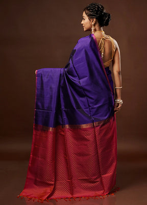 Blue Kanjivaram Pure Silk Saree With Blouse Piece