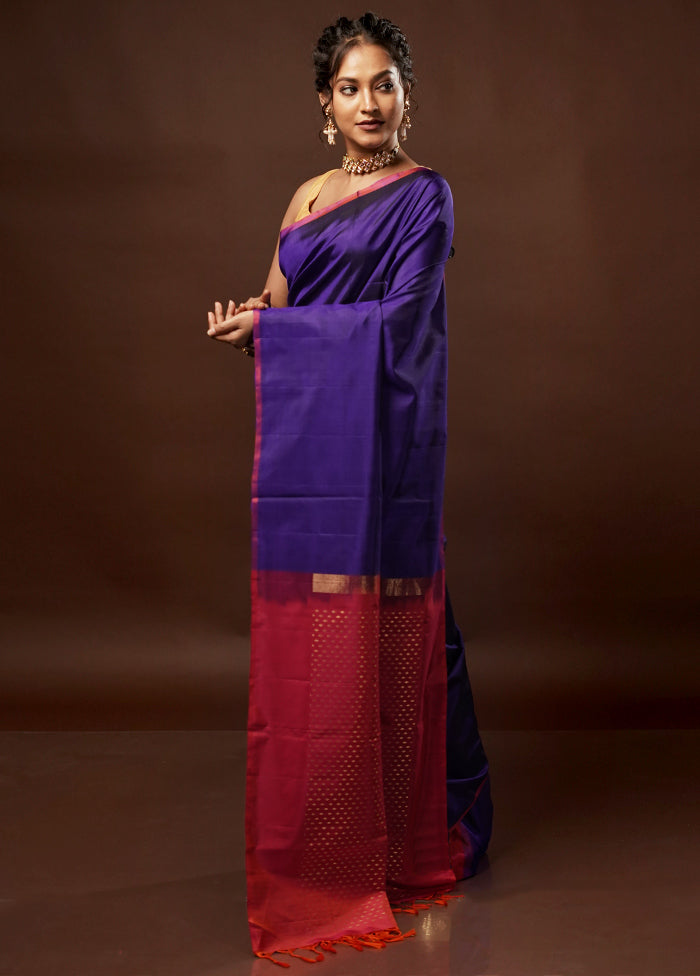 Blue Kanjivaram Pure Silk Saree With Blouse Piece