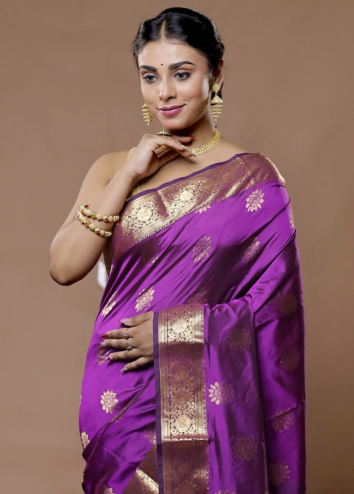 Purple Kanjivaram Silk Saree With Blouse Piece - Indian Silk House Agencies