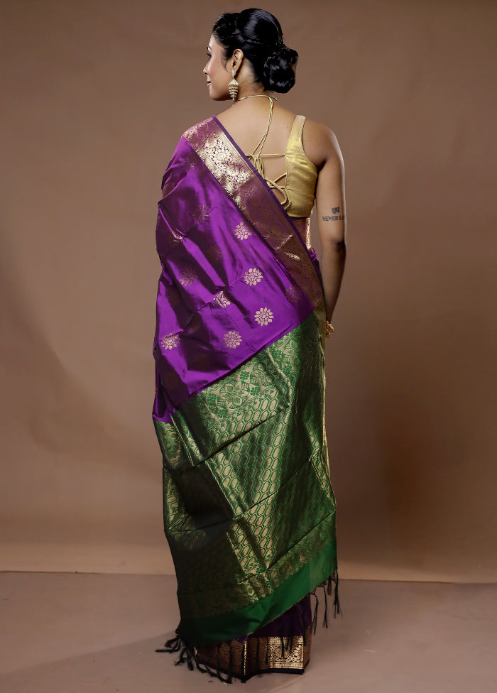 Purple Kanjivaram Silk Saree With Blouse Piece - Indian Silk House Agencies