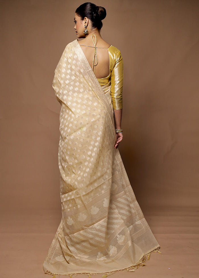 Cream Kora Silk Saree With Blouse Piece