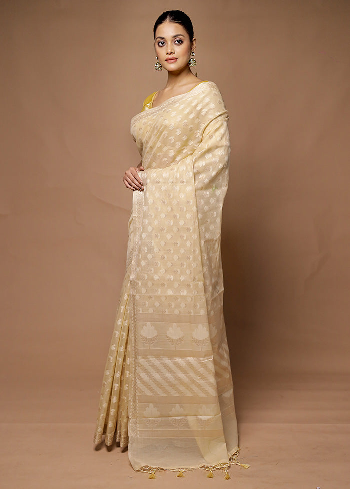 Cream Kora Silk Saree With Blouse Piece