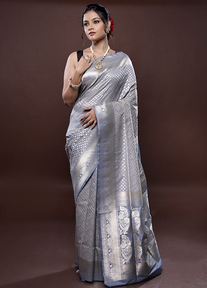 Grey Uppada Silk Saree Without Blouse Piece - Indian Silk House Agencies