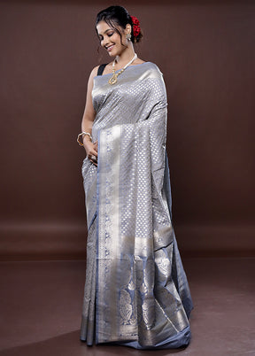Grey Uppada Silk Saree Without Blouse Piece - Indian Silk House Agencies