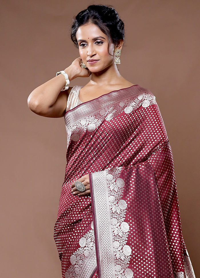 Maroon Uppada Silk Saree With Blouse Piece