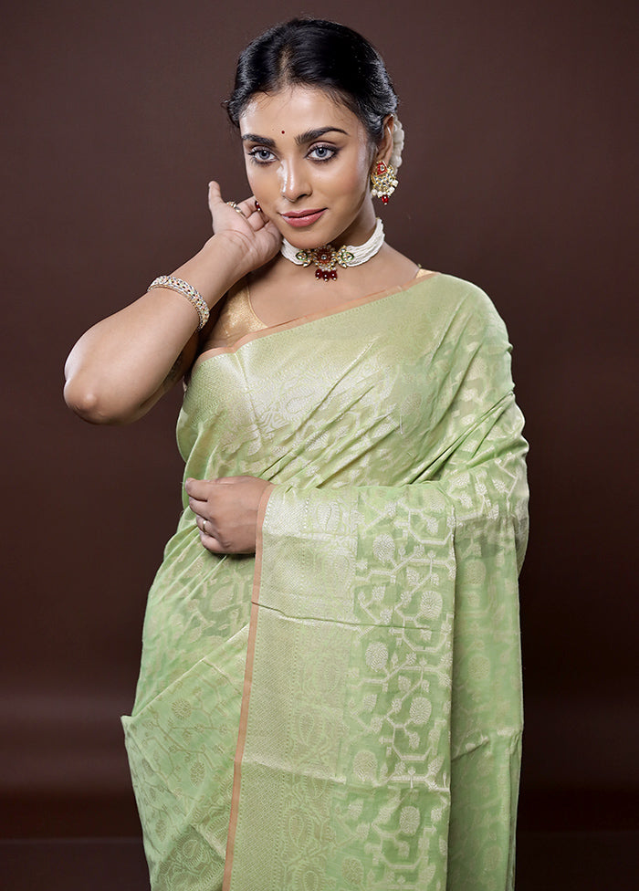 Green Cotton Saree Without Blouse Piece