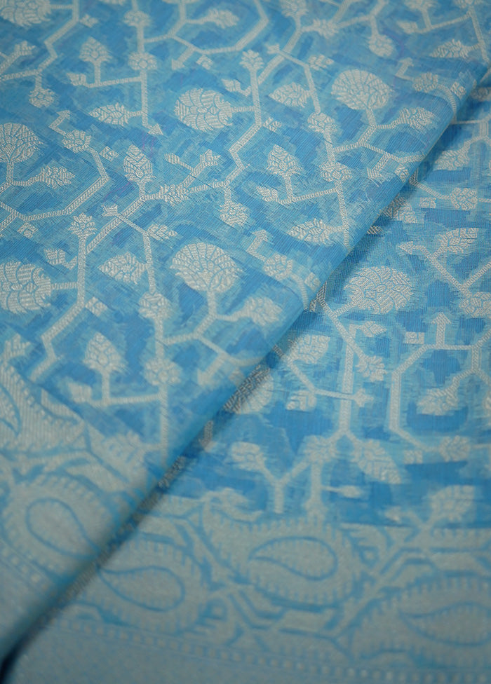 Blue Cotton Saree Without Blouse Piece - Indian Silk House Agencies
