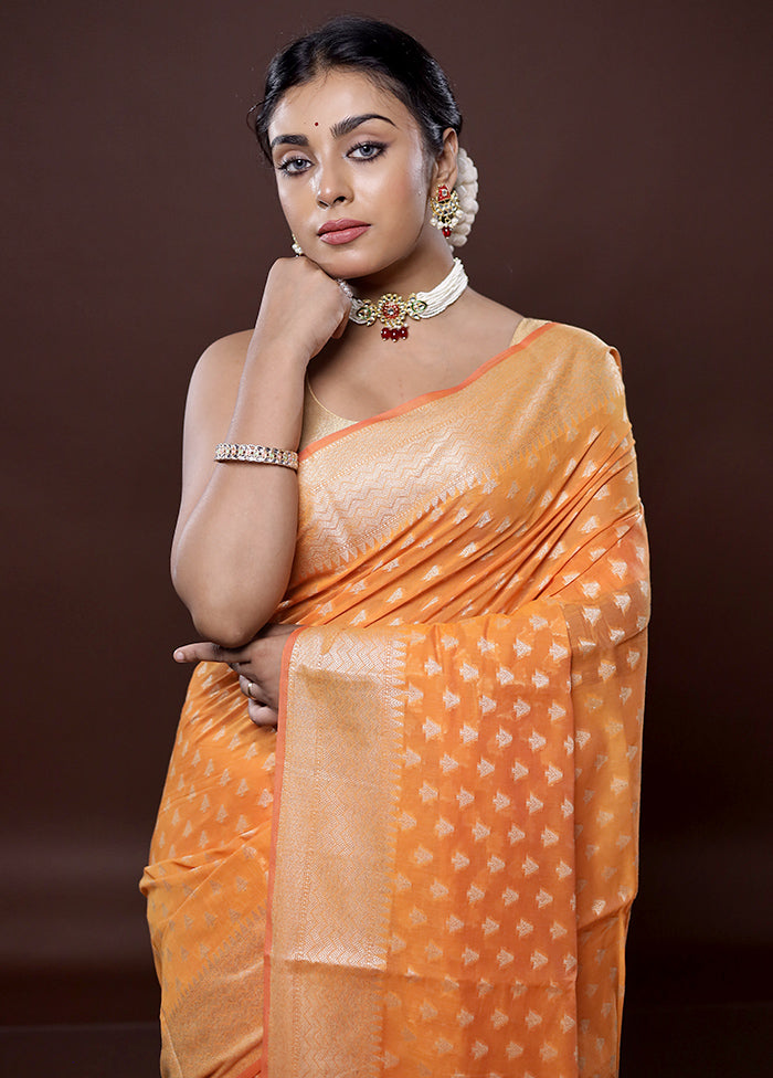 Orange Cotton Saree Without Blouse Piece - Indian Silk House Agencies