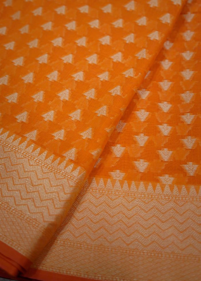 Orange Cotton Saree Without Blouse Piece