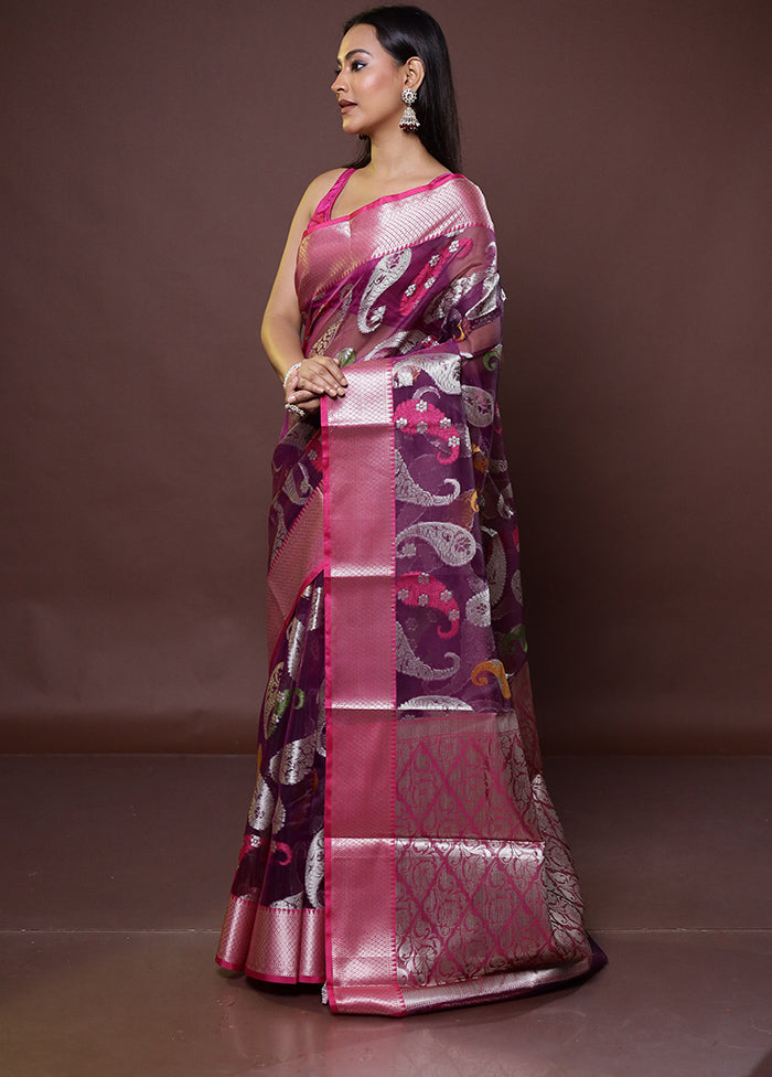 Purple Organza Saree With Blouse Piece