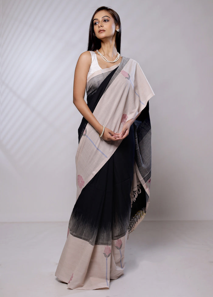 Black Khaddi Banarasi Silk Saree With Blouse Piece