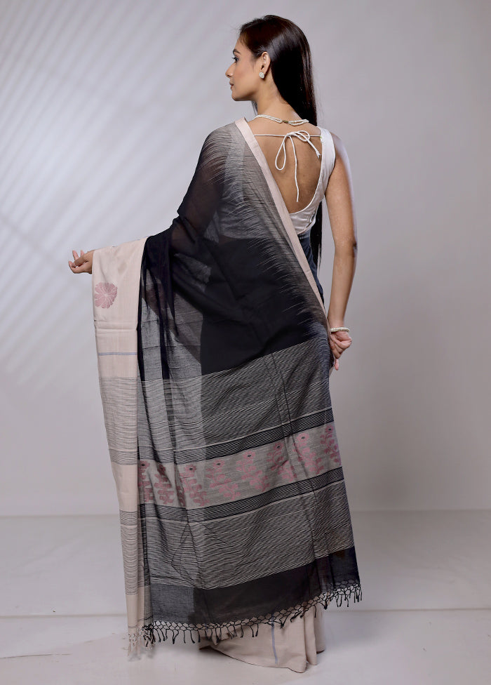 Black Khaddi Banarasi Silk Saree With Blouse Piece