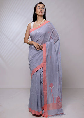 Grey Khaddi Banarasi Silk Saree With Blouse Piece