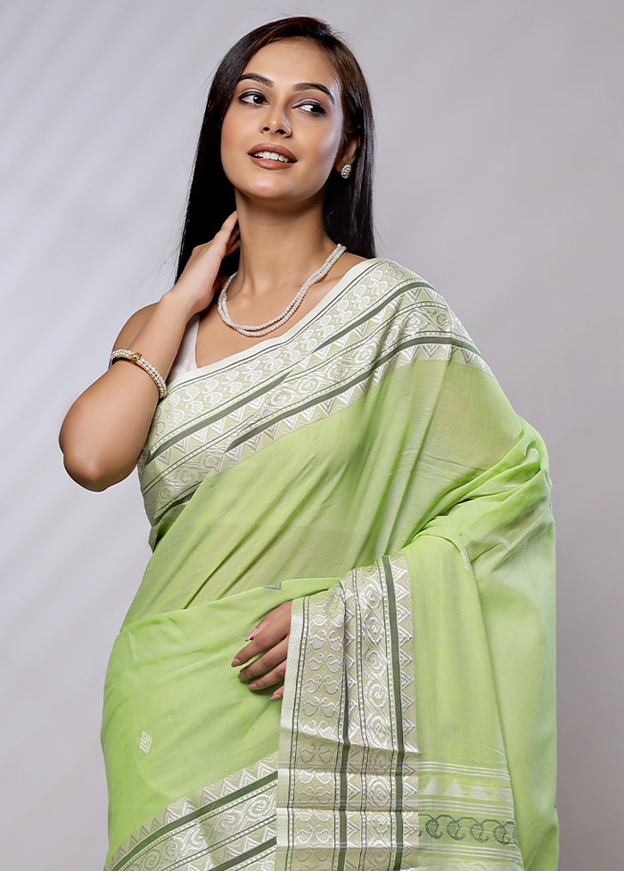 Green Khaddi Banarasi Silk Saree With Blouse Piece