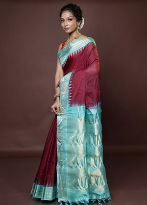 Maroon Gadwal Pure Silk Saree Without Blouse Piece
