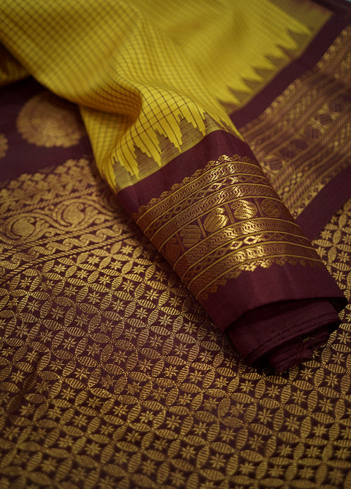 Yellow Gadwal Pure Silk Saree Without Blouse Piece - Indian Silk House Agencies
