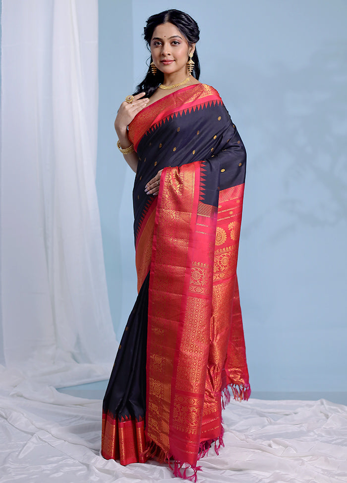 Black Gadwal Pure Silk Saree Without Blouse Piece