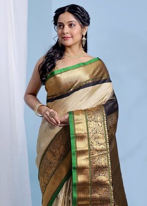 Cream Gadwal Pure Silk Saree Without Blouse Piece - Indian Silk House Agencies