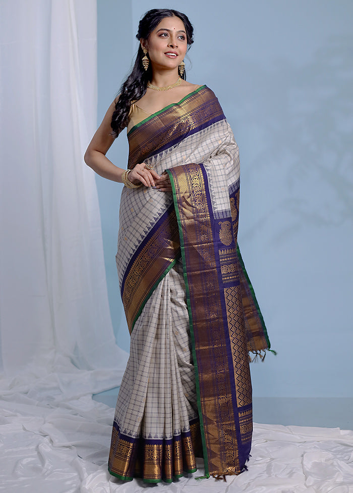 Cream Gadwal Pure Silk Saree Without Blouse Piece