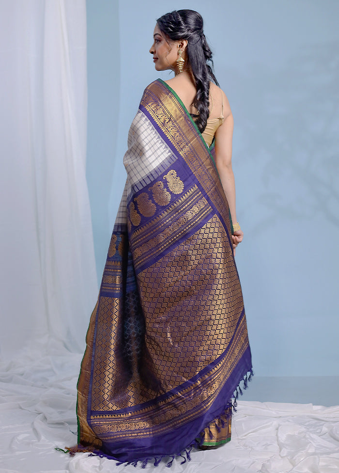 Cream Gadwal Pure Silk Saree Without Blouse Piece - Indian Silk House Agencies