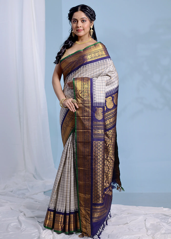 Cream Gadwal Pure Silk Saree Without Blouse Piece