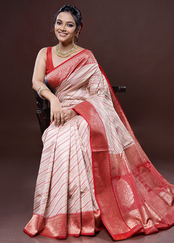 Cream Tissue Silk Saree Without Blouse Piece - Indian Silk House Agencies