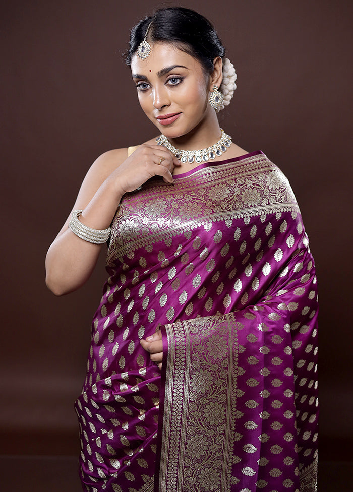 Purple Banarasi Silk Saree Without Blouse Piece - Indian Silk House Agencies