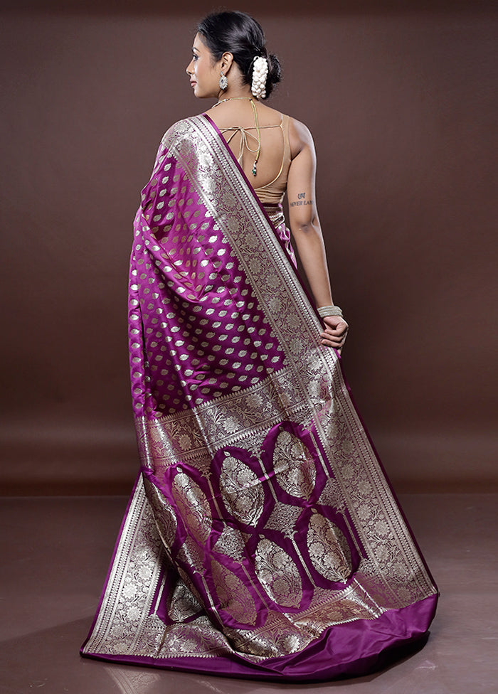 Purple Banarasi Silk Saree Without Blouse Piece - Indian Silk House Agencies