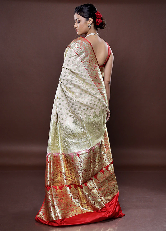 Cream Banarasi Silk Saree Without Blouse Piece - Indian Silk House Agencies