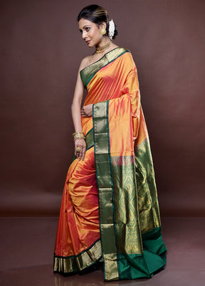 Orange Kanjivaram Silk Saree Without Blouse Piece - Indian Silk House Agencies