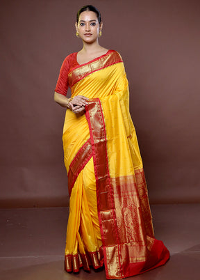 Yellow Kanjivaram Silk Saree With Blouse Piece