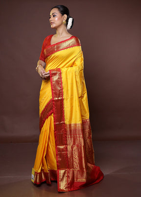 Yellow Kanjivaram Silk Saree With Blouse Piece