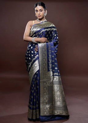 Blue Banarasi Silk Saree Without Blouse Piece - Indian Silk House Agencies