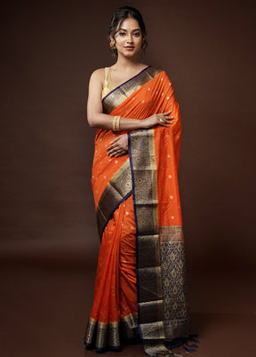 Orange Kanjivaram Silk Saree With Blouse Piece - Indian Silk House Agencies