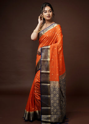 Orange Kanjivaram Silk Saree With Blouse Piece - Indian Silk House Agencies