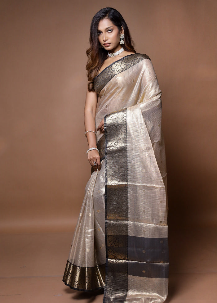 Cream Tissue Silk Saree With Blouse Piece