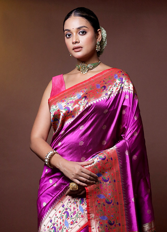 Pink Handloom Katan Pure Silk Saree With Blouse Piece