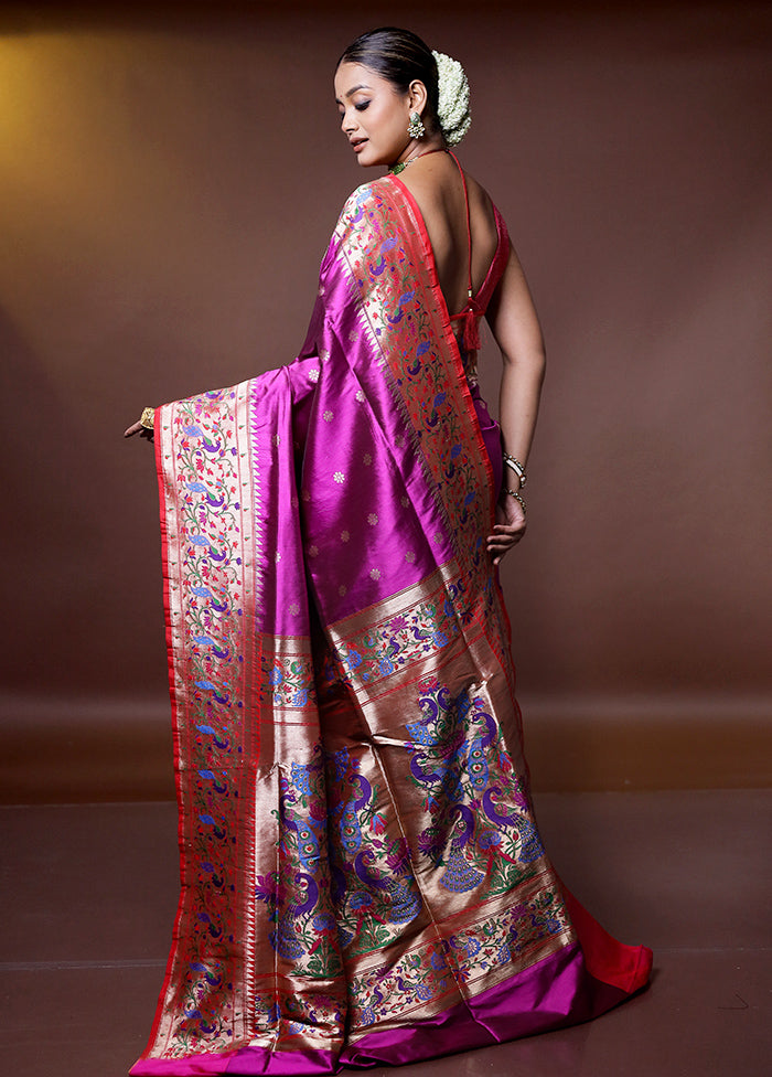 Pink Handloom Katan Pure Silk Saree With Blouse Piece