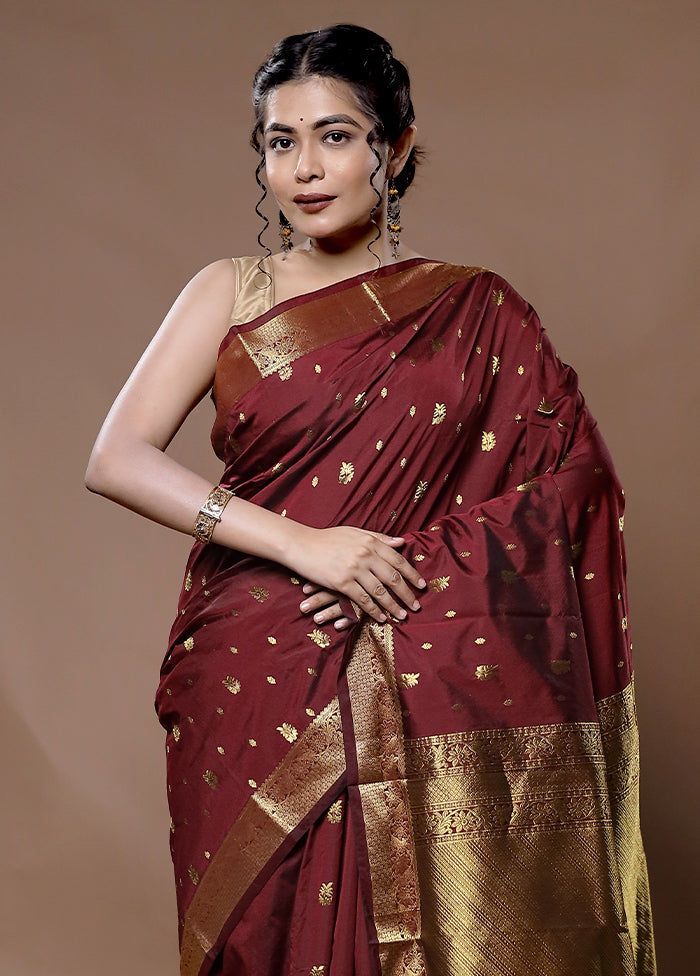 Maroon Kanjivaram Silk Saree With Blouse Piece