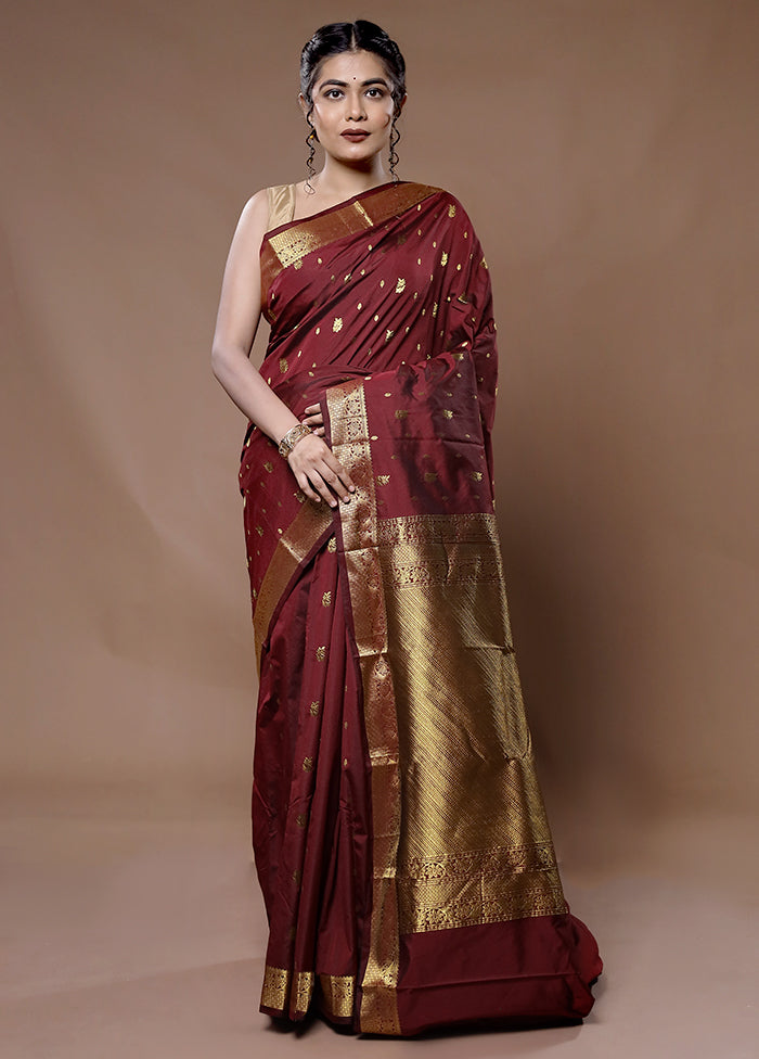 Maroon Kanjivaram Silk Saree With Blouse Piece