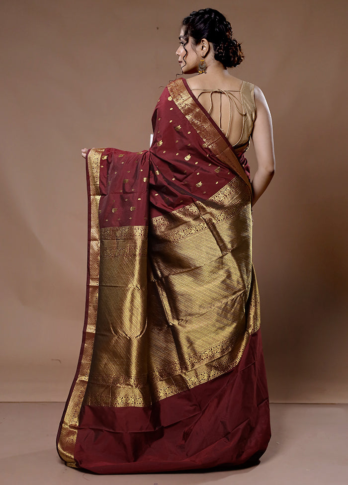 Maroon Kanjivaram Silk Saree With Blouse Piece - Indian Silk House Agencies