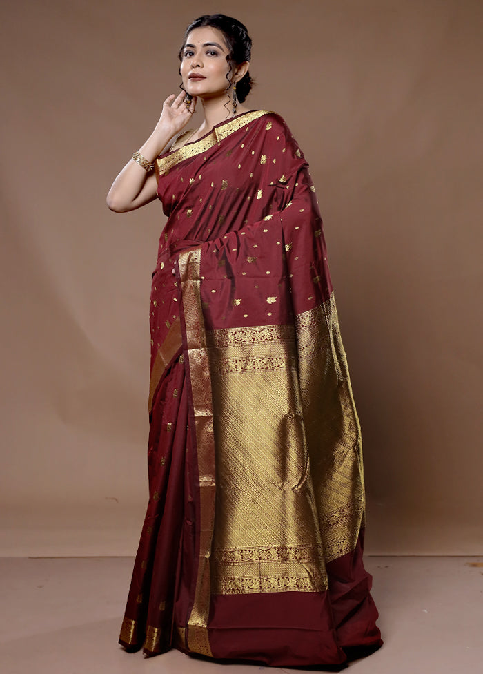 Maroon Kanjivaram Silk Saree With Blouse Piece