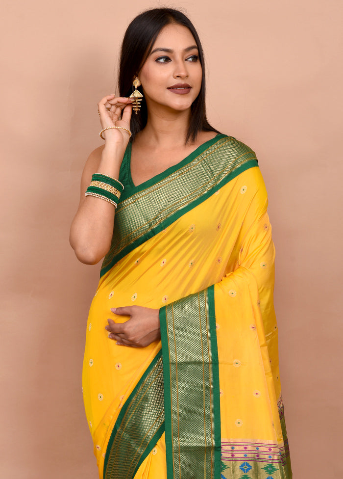 Yellow Paithani Kanjivaram Silk Saree With Blouse Piece - Indian Silk House Agencies