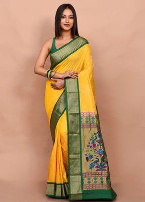 Yellow Paithani Kanjivaram Silk Saree With Blouse Piece - Indian Silk House Agencies