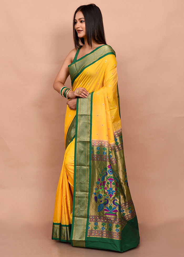 Yellow Paithani Kanjivaram Silk Saree With Blouse Piece
