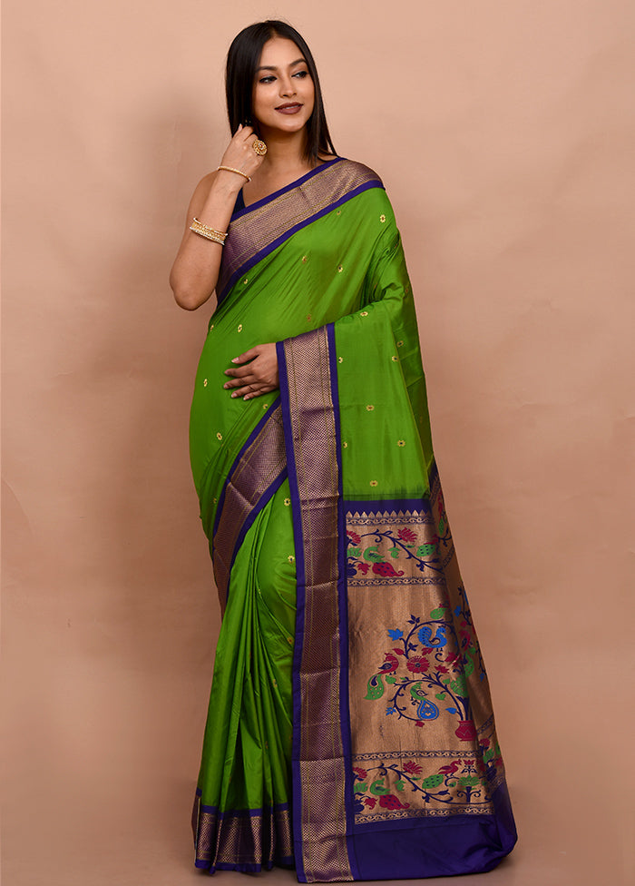 Green Paithani Kanjivaram Silk Saree With Blouse Piece - Indian Silk House Agencies