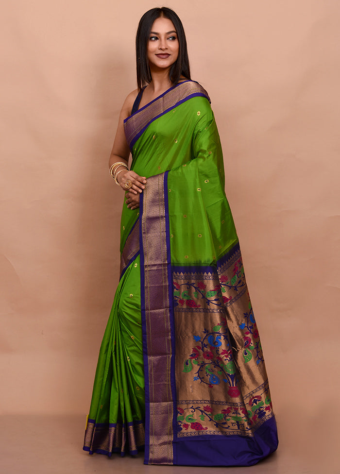 Green Paithani Kanjivaram Silk Saree With Blouse Piece - Indian Silk House Agencies