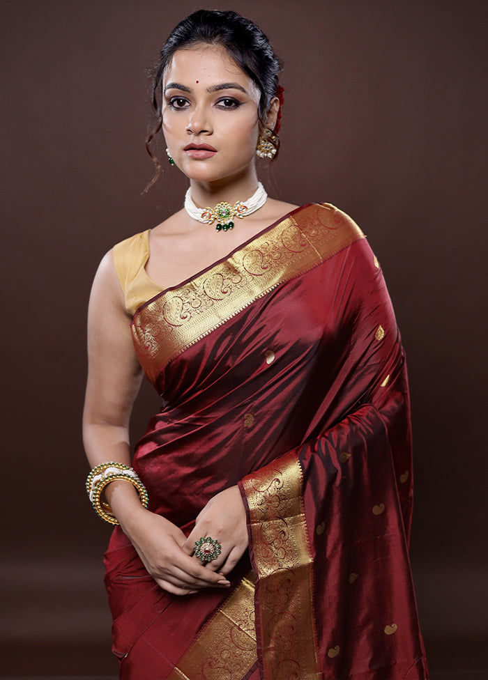 Maroon Kanjivaram Silk Saree Without Blouse Piece